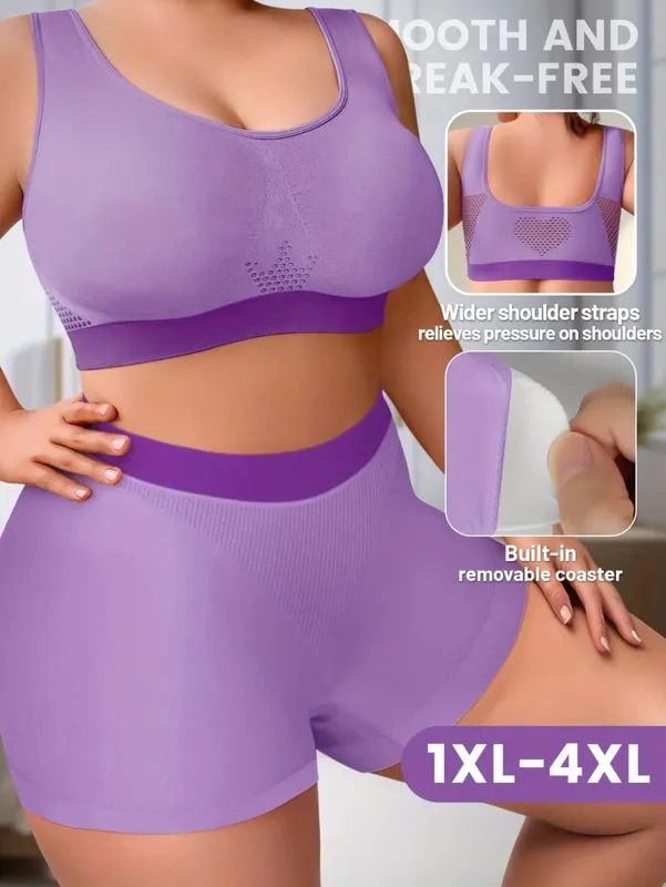 1sET Női fehérnemű szett Nagy méretű Bralette Seamless Melltartó Kényelmes Lélegző Sport Melltartó Stretch Fabric Boxer