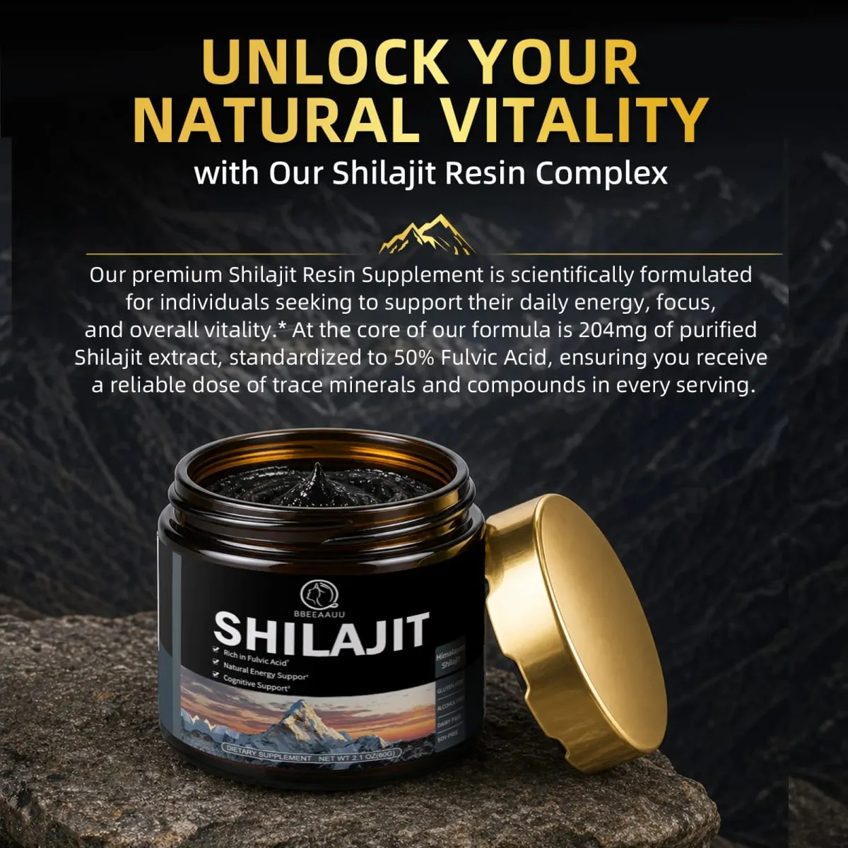 204MG természetes Shilajit gyanta eredeti ital ásványi kiegészítők az immunrendszer anyagcseréjéhez, általános fizikai egészséghez — image 2