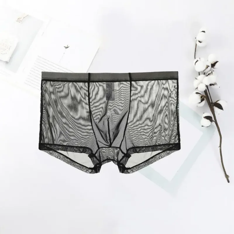 Genomskinliga boxershorts för män genomskinlig manliga kalsonger Sexiga Mesh Låg midja Is Silke Tunn Kylning Herr Trosor Herr Underkläder — image 18