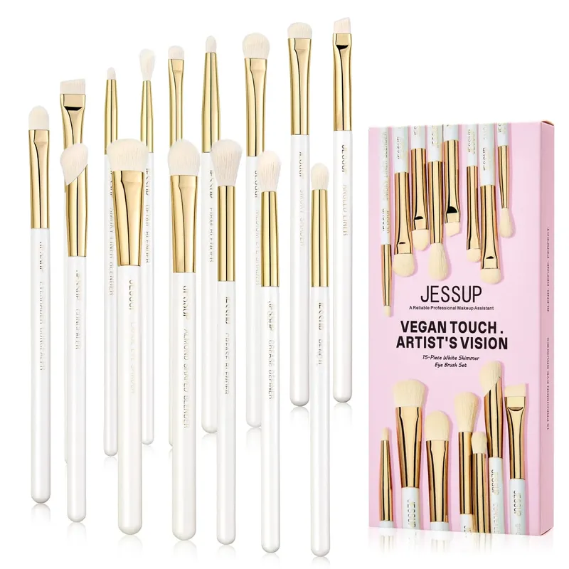 Jessup sminkecset készlet 15db fehér sminkecset alapozó kontúr korrektor prémium szintetikus szemhéjfesték kozmetikai eszközök T518 — image 8