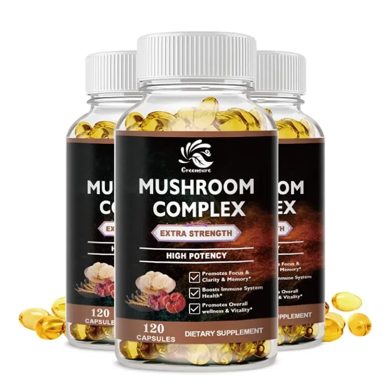 Lion Mane Cordyceps Mushroom Complex Supplement for Nootropic Brain Memory & Focus Immune & Stress Relief