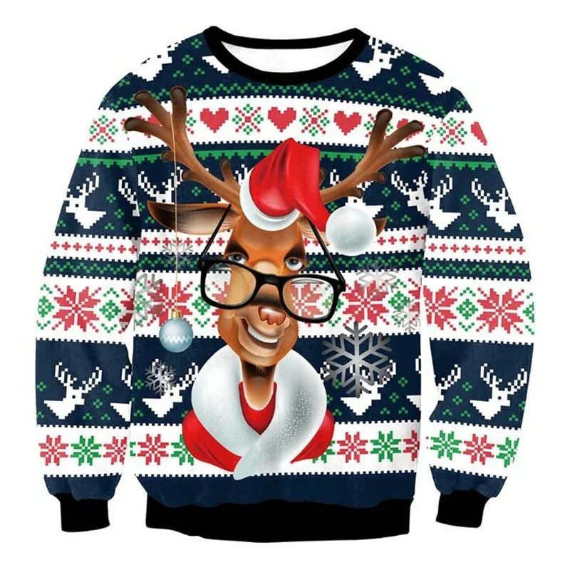 Festival Christmas Pattern Sweatshirts For Men Humping Reindeer 3D Printed Pullover Holiday Party O-Neck Hoodies Long Sleeves — image 32