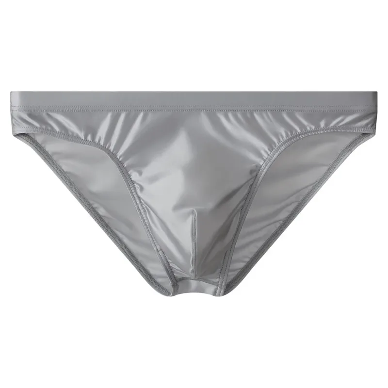 Cueca de biquíni masculina luxuosa de cetim marrom, cintura alta elástica, suave e brilhante, com bolsa de contorno 3d, respirável, íntima — image 3