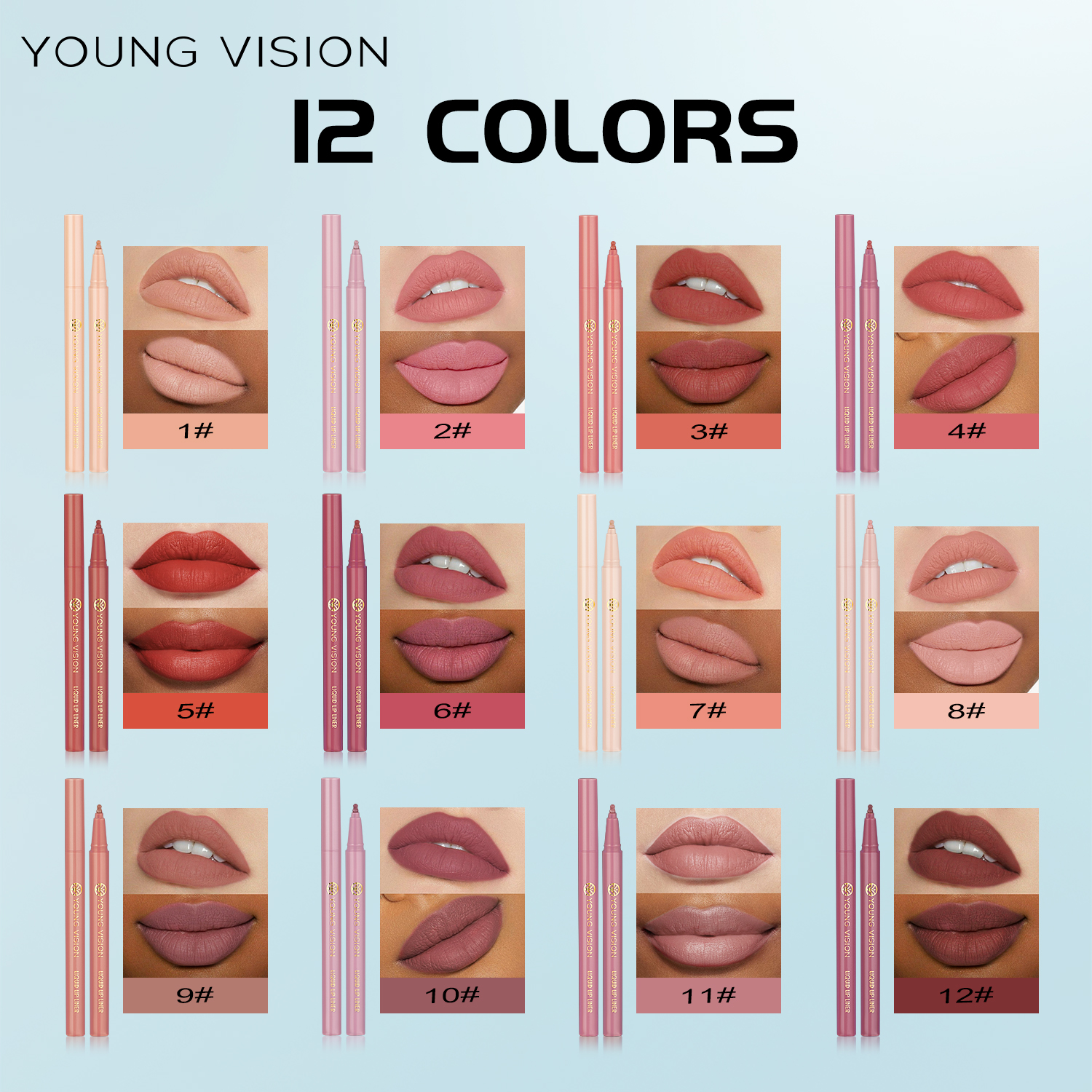 12 color matte liquid lipliner sponge gourd head fog surface bare color waterproof lip glaze red pen — image 7