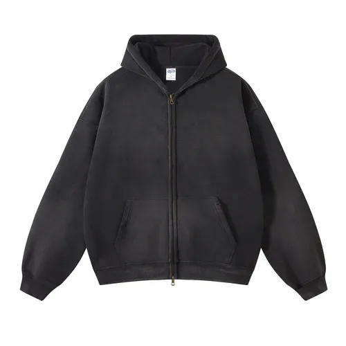 Panlalaking Zip Up Hoodies Tie Dye Washed Double Oversize Cardigan Sweatshirt Maluwag Plush Gradient Man Hooded Pullover Winter