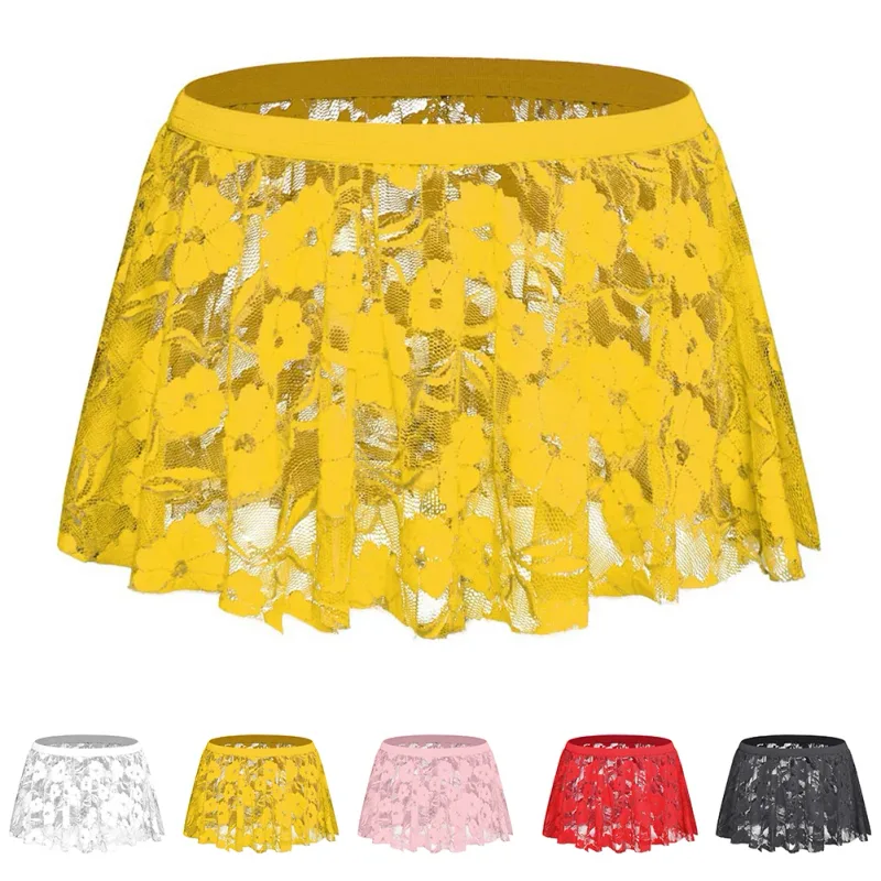 Men Solid Lace Skirt Mesh See Through For Lingerie Low For Rise Pleated Skirts Floral Pattern See‑through Male Daily Bottom — image 7