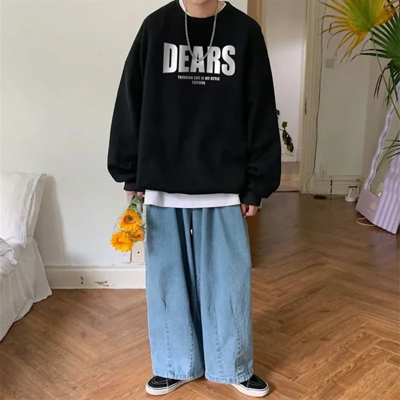 Autumn Men's High Street Letter Print O-Neck Hoodies 2026 Casual Fashion Graphic Long Sleeve Tops Y2K Youthful Basic Sweatshirts — image 1