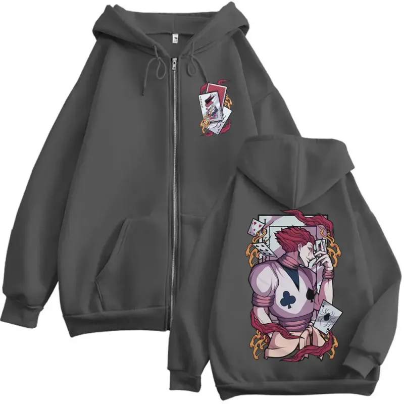 Anime Hunter X Hunter Zipper Hoodie Phantom Troupe Hisoka Graphic Jacket Coat Men Women Casual Vintage Oversized Zip Up Hoodies