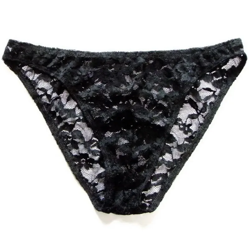 Cuecas masculinas sexy de renda transparente, roupa íntima com perspectiva vazada de malha rosa, cintura baixa — image 12