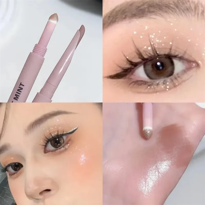 Dual End Glitter Matte Aegyosal Pen Brightening Highlight & Shadow Stick Eye Makeup Lying Silkworm Eyeliner Gel Pencil 애교살 펜