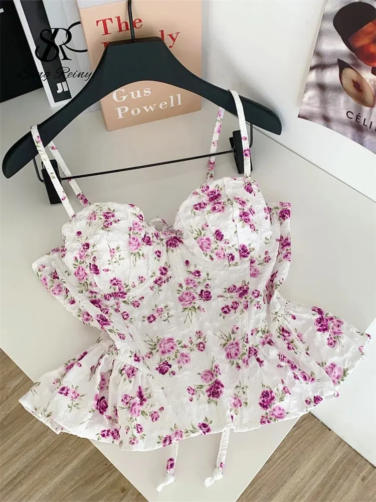 Γαλλικό κορσέ τύπωμα Beach Tank Top Γυναικείο λουράκι Ακανόνιστο λεπτό Hotsweet Camis Streetwear Vacation Bohe Sexy MINi Top — image 11
