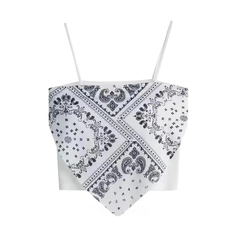 Nyári Sling Vest Négyzet nyakörv Ujjatlan Retro Nyomtatás Camisole Slim Fit Női Cami — image 9