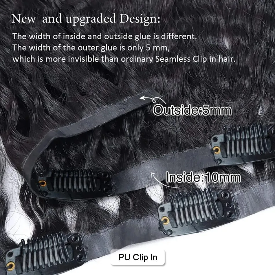 Kinky Curly Seamless Clip Ins Human Hair Burmese PU Clip In Human Hair Extensions Kinky Curly για μαύρες γυναίκες 240g Ολόσωμη κεφαλή — image 3
