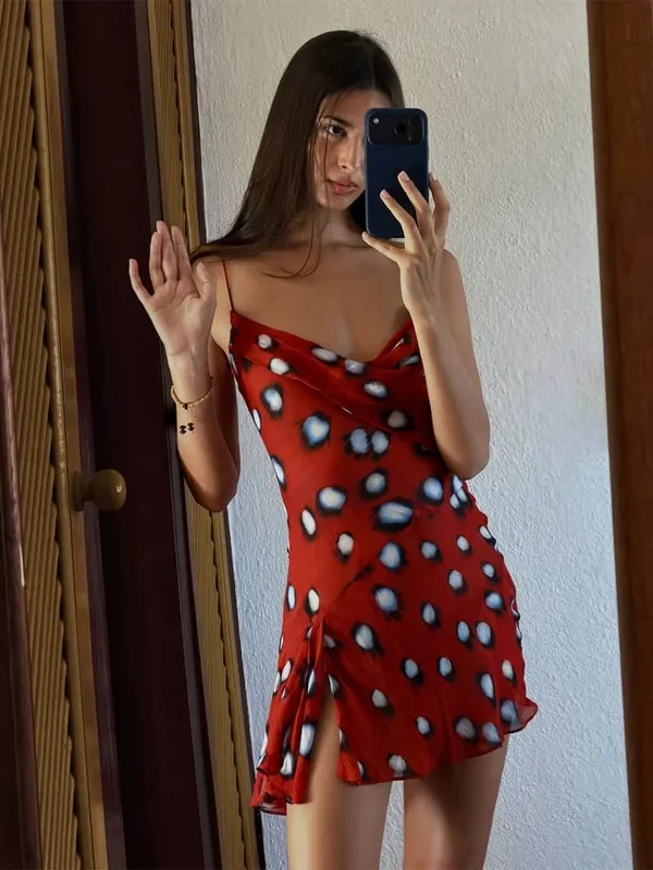 Retro Pöttyös Sling Maxi Ruha Női Szexi U-nyakú ujjatlan, derékba szorított Bodycon ruhák 2026 Nyári buli vakációs köntösök — image 9