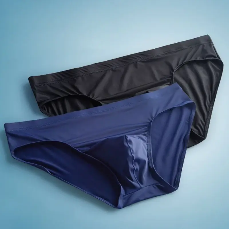 2pcs Big Pouch Nylon Men Underwear Briefs Ice Silk Male Seamless Underpants Low-Waist Manipis na Panty Plus Size — image 3