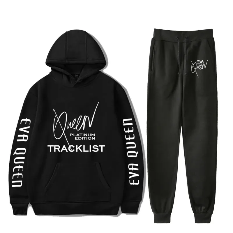 Hip hop confortável eva rainha impressão moletom moletom terno hoodies + calças terno meninos/meninas 2 peça conjunto roupas — image 12