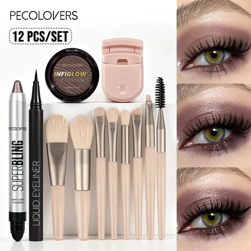 12 ΤΕΜ/ΣΕΤ Shimmer Eye Shadow Pen & Palette Liquid Eyeliner Lash Curler Eye Brushes Makeup Ανθεκτικά/Αδιάβροχα/Μεγάλης διάρκειας