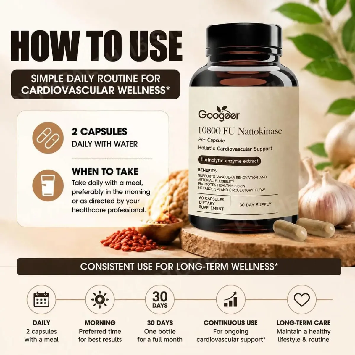 Googeer Advanced Enzyme CoQ10 Formula kapszula Clean Vegán Non GMO Napi Wellness Támogatás Kiegészítő 60 Kapszula Egyszerű használat — image 5