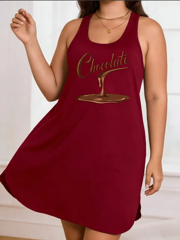 Large-Size Lady's 'Chocolate' Print Round-Neck Pullover Dress With a Close-Fitting and Comfortable Design Suitable for Casual — image 5