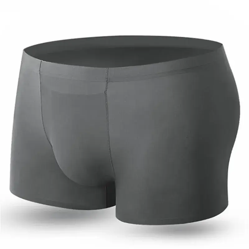 Sem costura boxers de seda gelo masculino cor sólida cuecas masculinas ultra-fino sexy roupa interior verão legal tronco shorts