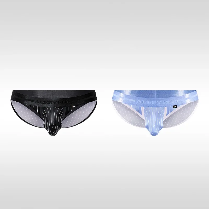 Men's Underwear Satin Ice Silk Striped Boxer Briefs with Low-Rise Waistband and High-Cut Crotch Underpants