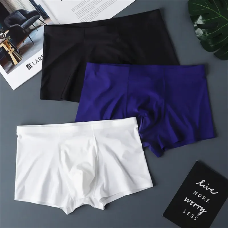 3 pçs de alta qualidade roupa interior masculina de seda gelo verão fino respirável sem costura calcinha sexy masculino plus size — image 10