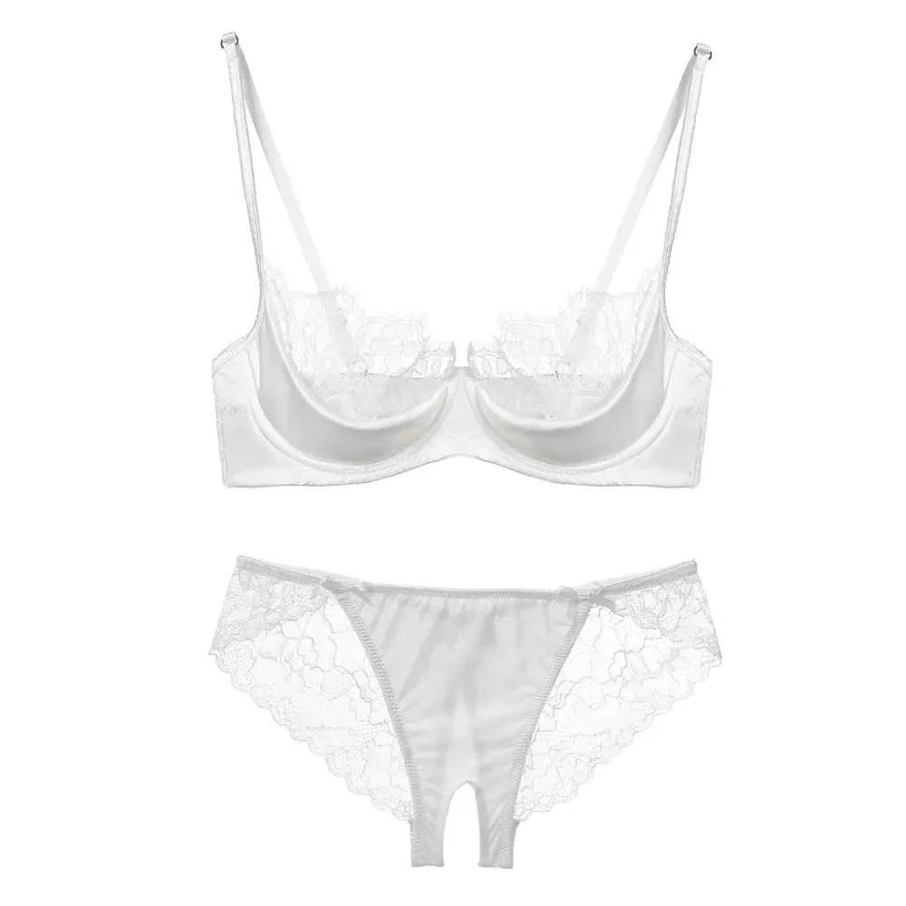Γαλλικό Lace Half Cup Σετ Εσώρουχα Πράσινο εξαιρετικά λεπτό διάφανο μαλακό άνετο underwire σουτιέν για μικρό μπούστο γυναικών 32‑38AB — image 4