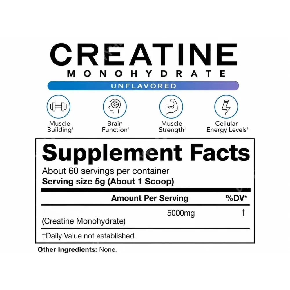 Creatine Monohydrate Powder 5000mg 60 Servings Unflavored Daily Fitness Support Supplement Vegan Gluten Free 300g — image 5