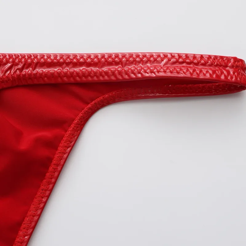 Men Glossy Faux Leather G-string Briefs Thin-Strap Low Waist Underwear Men's Panties Lingerie T-back Male Briefs Lingerie — image 7