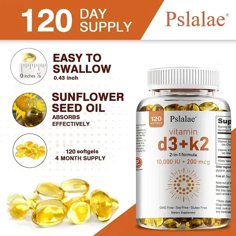 Vitamin D3 + K2 - Improves Calcium Metabolis Healthy Bone & Muscle Function Health Support Heart Joint Immune System Health