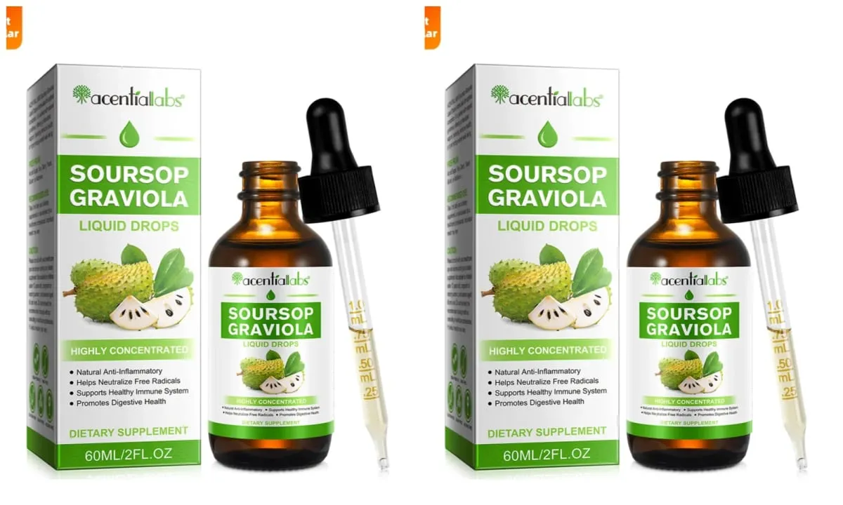 Acentiallabs Hot Sale 60ml Soursop Bitter Liquid Drops Συμπληρώματα Διατροφής 100% Pure Organic Soursop Graviola Extract for Adlut
