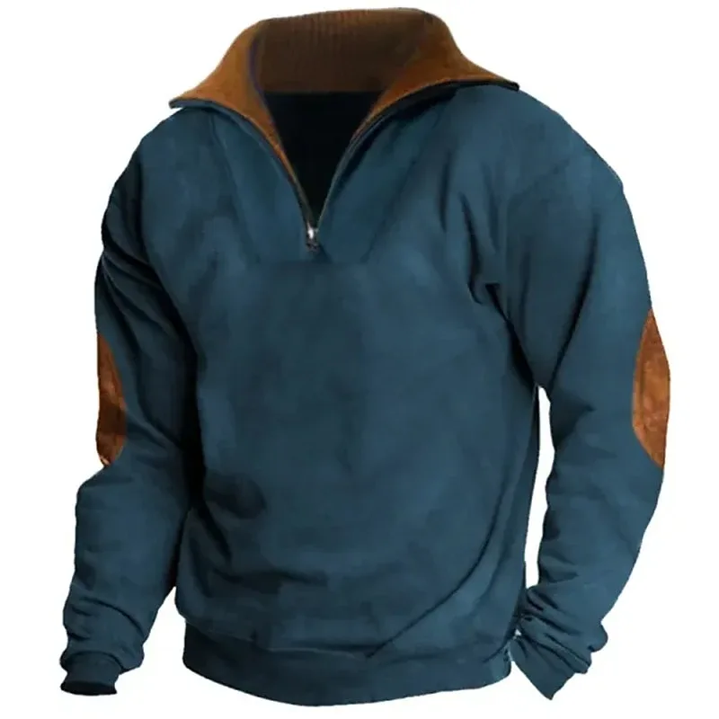 Fashion Vintage Men's Clothes Casual Half Zip Long Sleeve Sweatshirts Street Trend Stand Collar Top Autumn Oversized Hoodies Tee — image 12