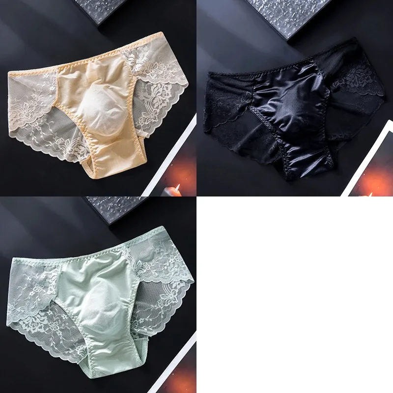 3PCS Men Sexy Lace Triangle Briefs Sexy Low Waist Seamless Panties Male Thin Breathable Comfortable Transparent Underwear