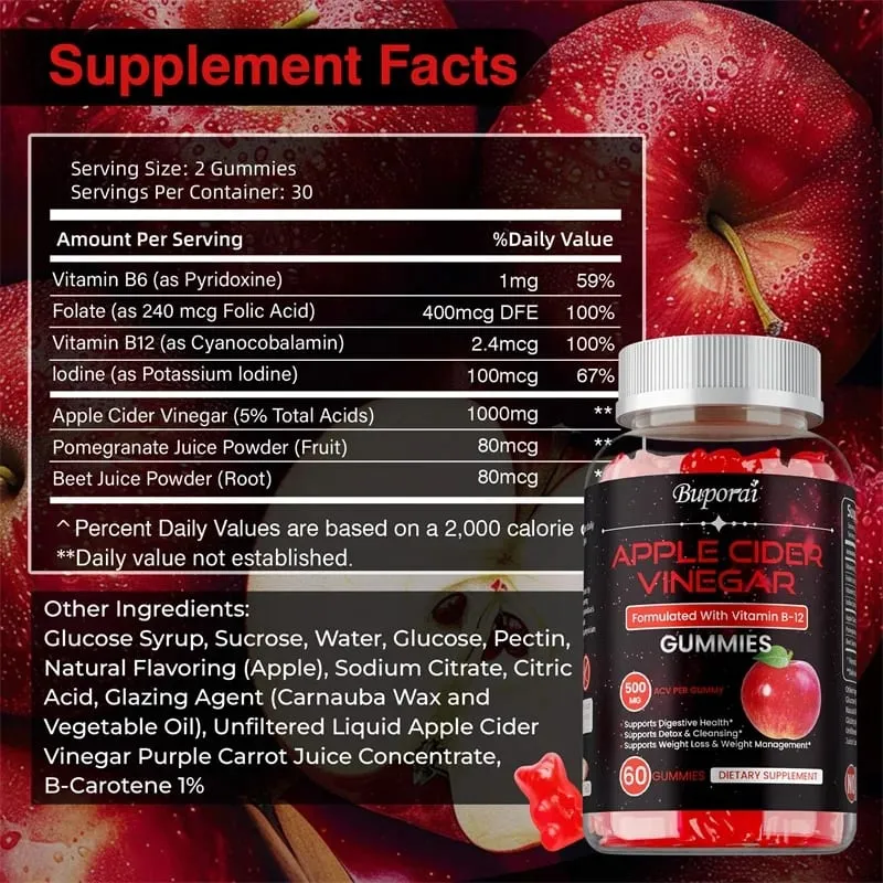Apple Cider Vinegar Gummies - Promotes Digestive Health Relieves Bloating and Constipation Burns Fat Weight Management — image 2