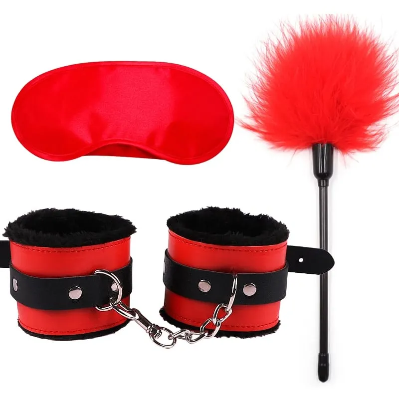 Παιχνίδια σεξ για γυναίκες Bdsm Σετ Bdsm Σέξι δερμάτινο βελούδινο σεξ παιχνιδιών Bondage Kit Χειροπέδες Φτερό με δεμένα μάτια Φετίχ φλερτ Προϊόντα για ενήλικες