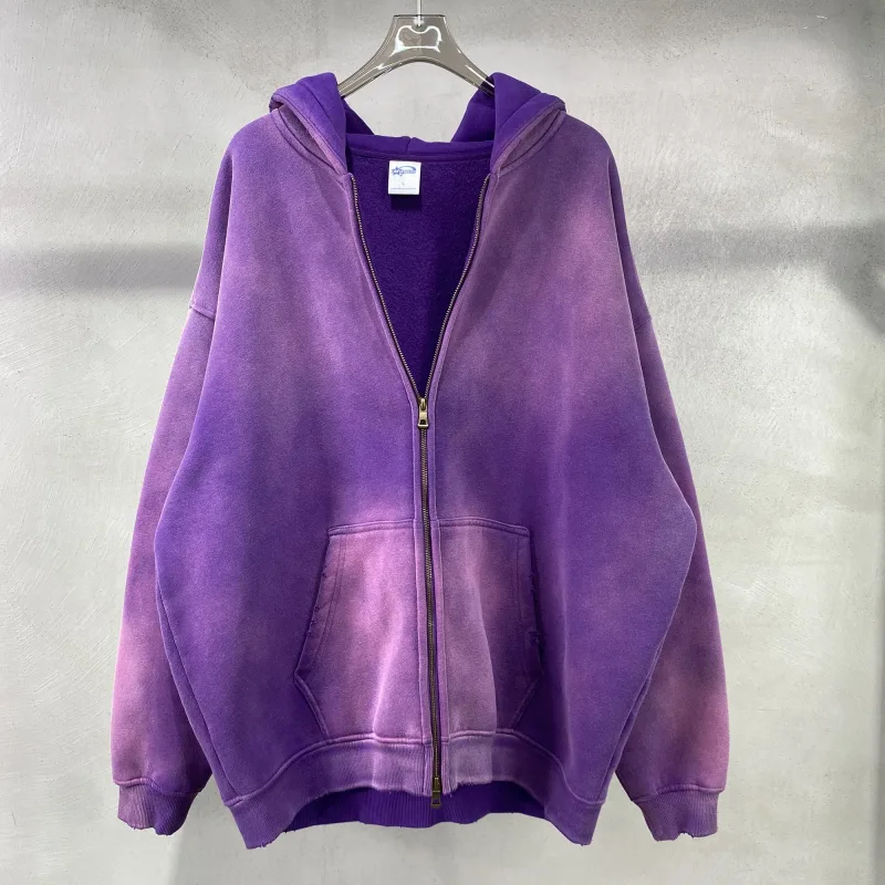 Panlalaking Zip Up Hoodies Tie Dye Washed Double Oversize Cardigan Sweatshirt Maluwag Plush Gradient Man Hooded Pullover Winter — image 7