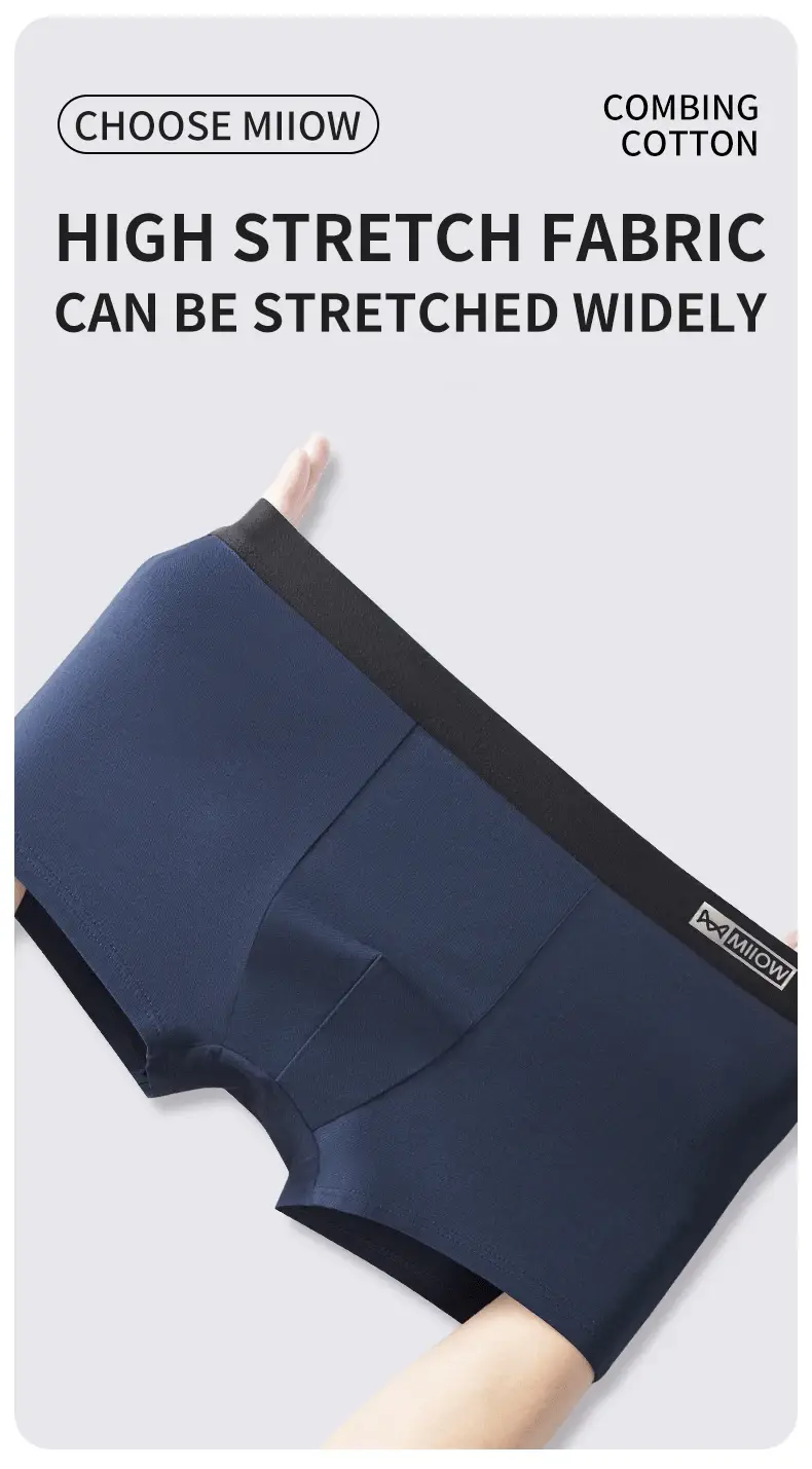 MiiOW 3Pcs Cotton na Panlalaking Panloob na Antibacterial Crotch Panti ng Panlalaking Makahinga Mga Panloob na Panlalaki Solid Kumportableng Panlalaking Boxer Brief — image 9