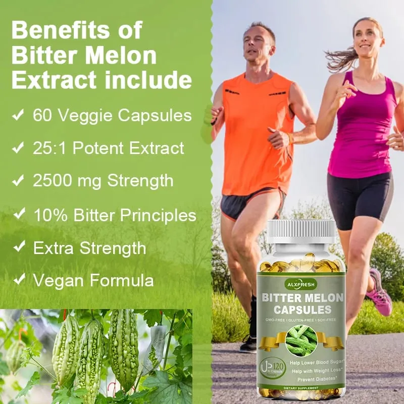 Alxfresh Extra Strength keserű dinnye 2500 mg 16:1 kiegészítő szabványos és koncentrált 100%-ban vegetáriánus gluténmentes, nem GMO — image 4