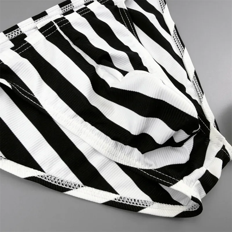 Lalaking Striped Shiny Belt na may Sexy High Fork Brief na Elastic at Kumportableng Bulge Pouch Panty Mabilis na tuyo Low Waist Panlalaking Panloob — image 4