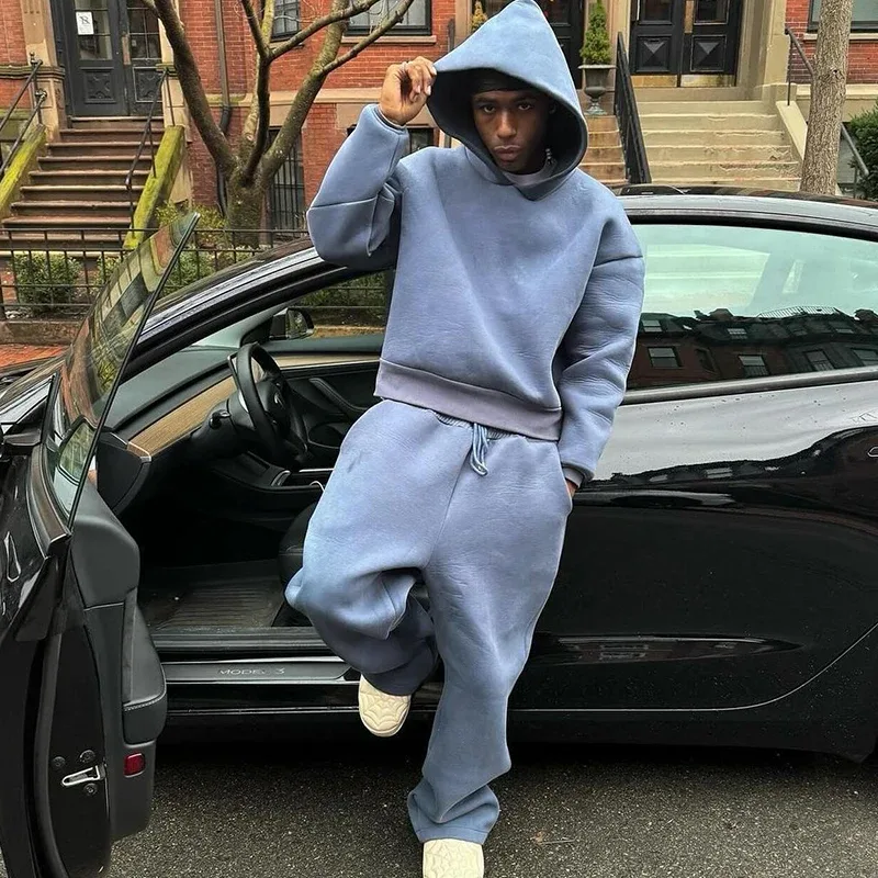 Male Autumn New 2 Piece Set Casual Solid Couple's Hooded Sweatshirt Loose Sweatpants Jogging Sweatshirt Pantalon Outfits Suits — image 3