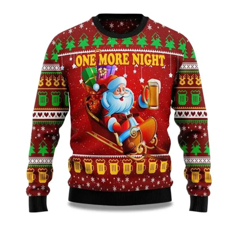 Jingle My Bells Suéter Feio de Natal para Homens Cerveja Festa Impressão Papai Noel Pulôver Moletom Boneco de Neve Alpaca Padrão Suéter — image 5