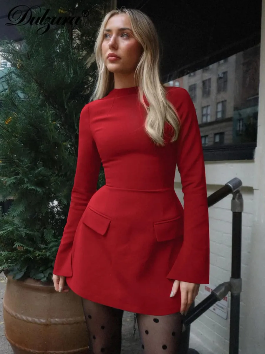 Μίνι φόρεμα Dulzura με φερμουάρ Bodycon με μονόχρωμη τσέπη Κομψή στολή Γραφείο Streetwear Γυναικεία φθινοπωρινά χειμωνιάτικα ρούχα