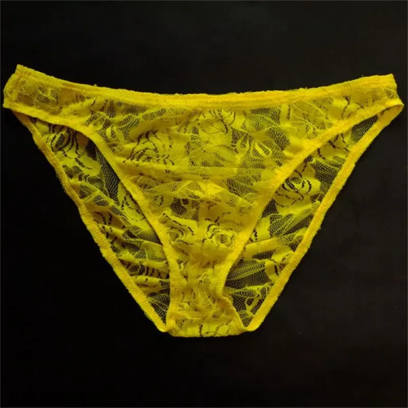 Cuecas masculinas sexy de renda transparente, roupa íntima com perspectiva vazada de malha rosa, cintura baixa — image 4