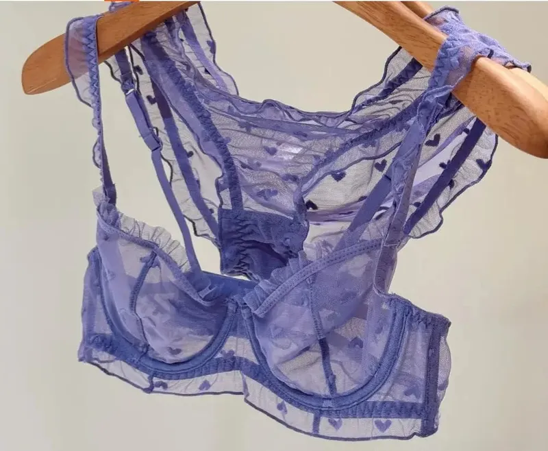 Sexy Satin Triangle Cup Non-Marking Bra Set Comfortable Wireless Lingerie for Large Breasts — image 8