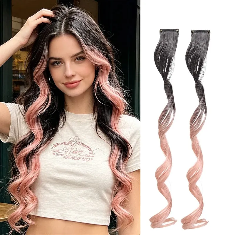 Gradient Wave Clip - in Hair Extensions 2 τμχ Χρώμα συνθετικών ινών - Blocked Tassel Ear - Side Dyeing for Daily Party Cosplay — image 15