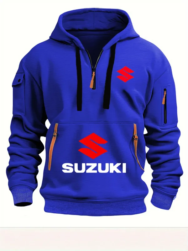 2026 New Motorcycle-style Suzuki Hoodie with Half-Zip Design and Red Logo, Unisex Workwear-style Casual Top — image 4