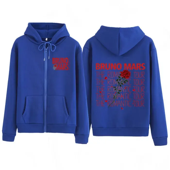 Bruno Mars The Romantic Tour 2026 Print Zip Up Hoodie Men Women Fashion Pullover Long Sleeves Loose Aesthetic Zipper Sweatshirts — image 6