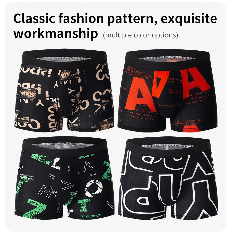 Cueca boxer com estampa de moda masculina de 4 peças, cueca boxer respirável para adolescentes, roupa íntima confortável plus size até 6XL. — image 12