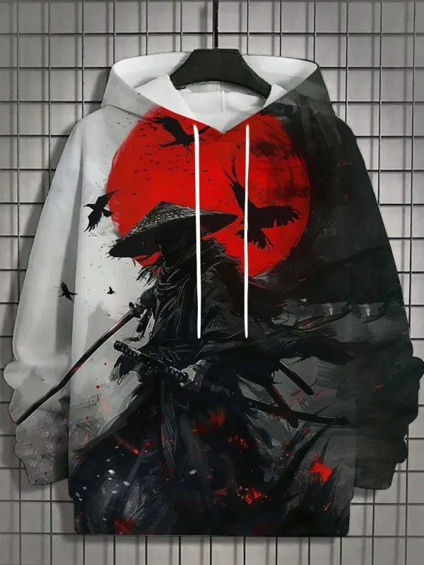 2024 outono novo masculino 3d japonês samurai impressão moletom com capuz masculino e feminino casual moda masculina moletom com capuz de rua — image 3