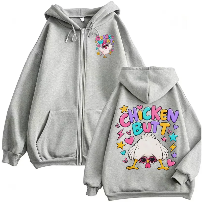 Guess What Chicken Butt Funny Cute Zip Up Hoodies Men Women Harajuku Cartoon SweatshirtS Jacket Coats High Quality Zipper Hoodie — image 7